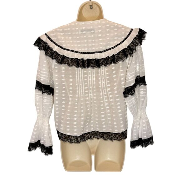NEW Hunter Bell Black White Blouse Ruffles Lace V-Neck - Size M - Picture 3 of 6
